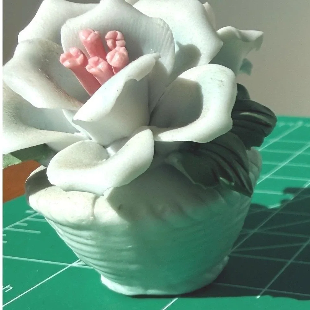 Vintage Porcelain Rose Flower Basket Figurine Capodimonte‎ Style
